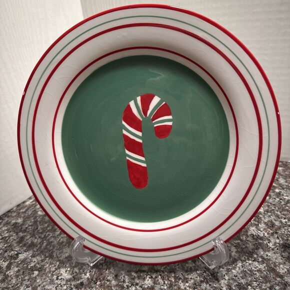 St. Nicholas Square Candy Greetings Candy Cane Plates 9" Set of 2 (two) - Picture 3 of 12
